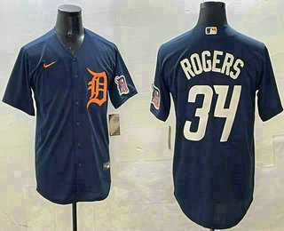 Men%27s Detroit Tigers #34 Jake Rogers Navy Alternate With Patch Cool Base Stitched Jersey->detroit tigers->MLB Jersey